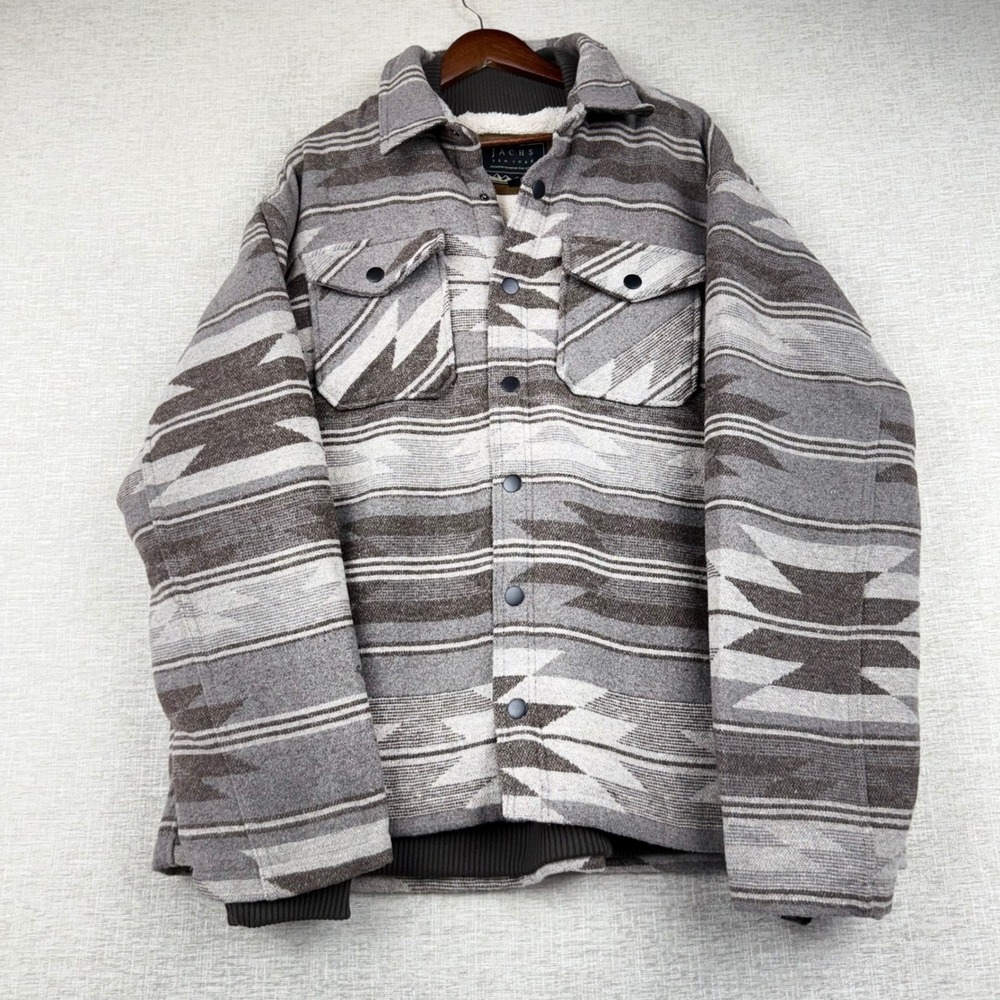 Jachs New York Mens XXL Aztec Sherpa Lined Flannel Shirt Jacket Southwestern